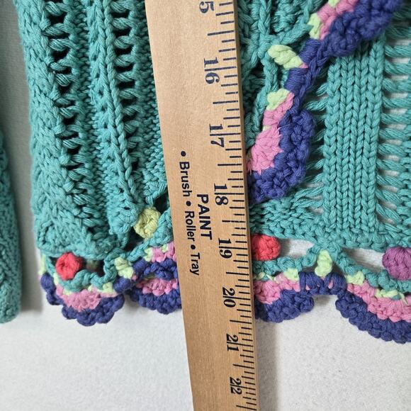 VTG Relativity Cardigan Sweater sz L* Teal Tie Front Cotton Boho Cottagecore - Picture 15 of 16
